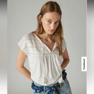 Lucky Brand Schiffley notch neck top Hippie vintage vibes cotton tassel